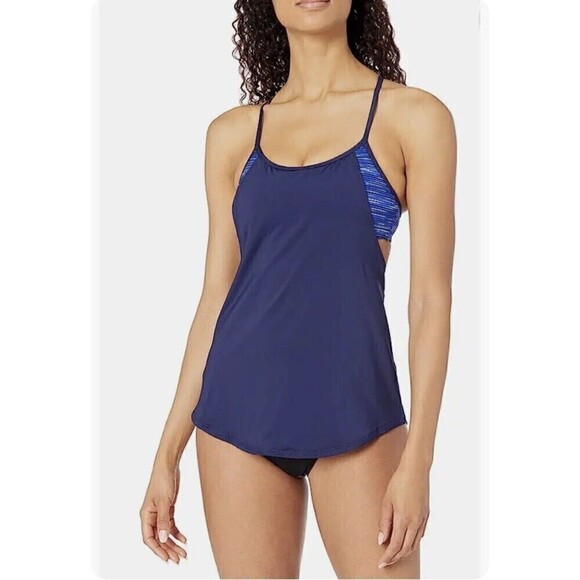 TYR Navy/Blue Cyprus Shea 2-In-1 Tank Swim Top Swimwear Women's Large - Picture 2 of 9